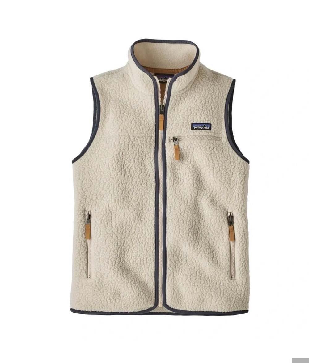 New w Tags Patagonia Women's Retro Pile Vest Fleece Cream navy Trim small